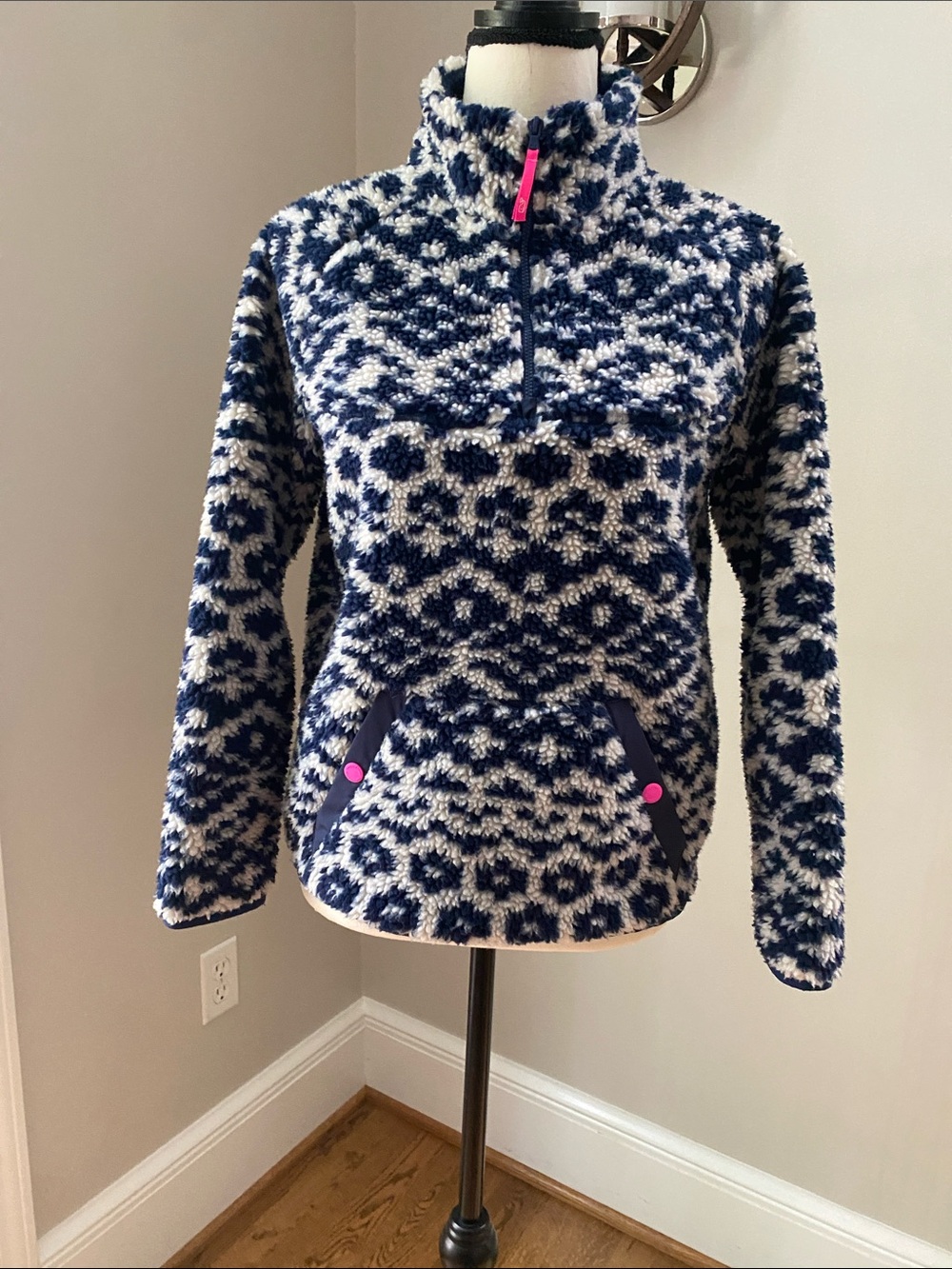 Kids Vinyard Vines size large 14 pullover fleece 1/4 zip navy preppy cozy